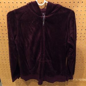 Made For Life Burgundy Wine Velvet Velour Zip Up Tracksuit Hoodie